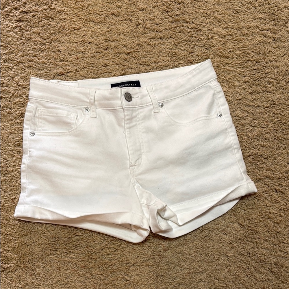 Aeropostale White Jean Shorts Mid-Rise Cuffed Size 10